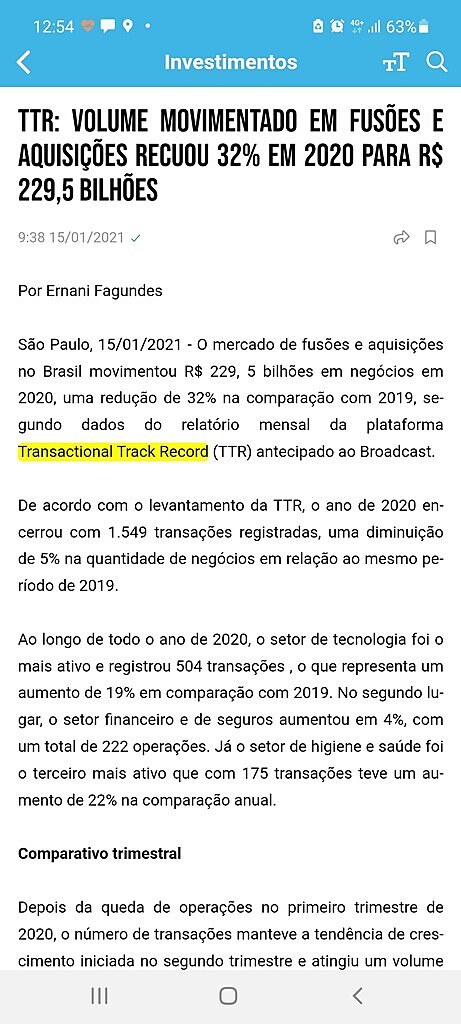 TTR: Volume movimentado em fuses e aquisies recuou 32% em 2020 para R$ 229,5 bilhes